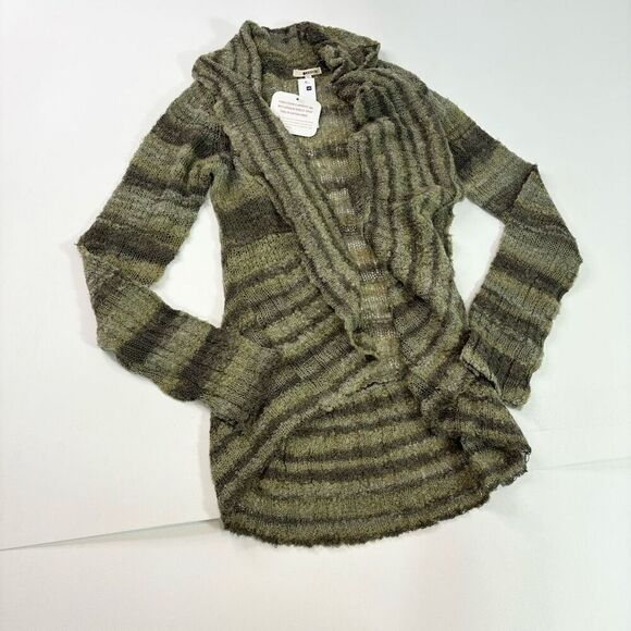LAmade Sweater Womens Small Green Striped Open-Front Cardigan NWT Cabincore fall - Picture 1 of 8